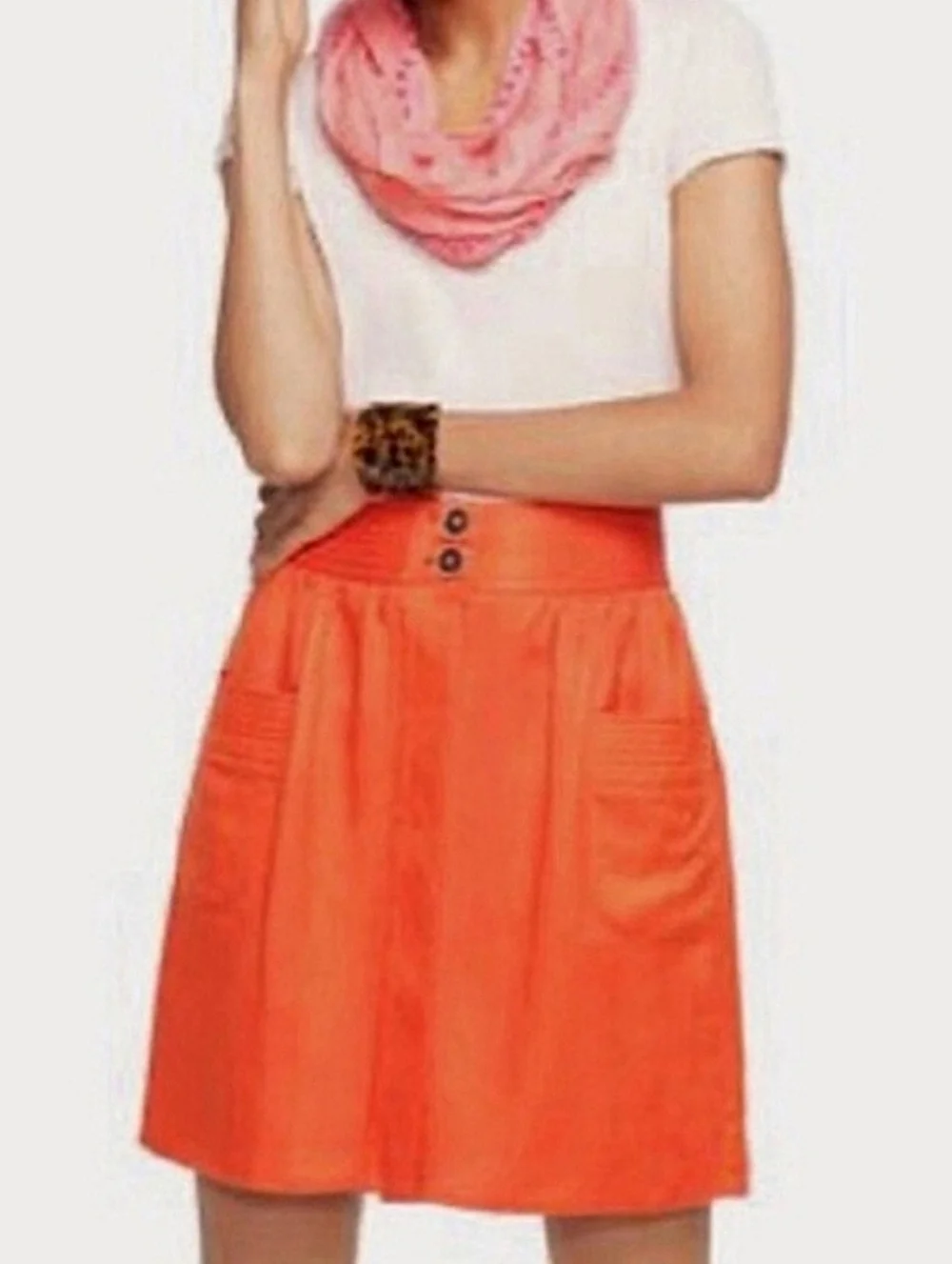 SALE J Crew Dorrie Mini Skirt Linen Blend Button Front Fiery Orange + Pockets 6